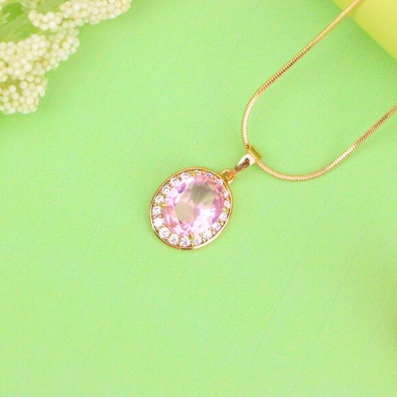 "Oval Pink Pendant with Crystal Accents in Rose Gold-Plated Setting, XPPT1620 - Picture 13 of 13
